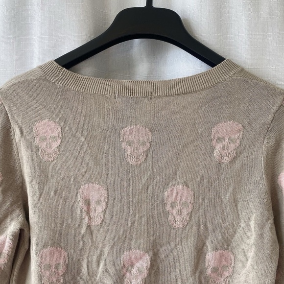 Chelsea + Theodore Skull Sweater Tan And Pink Cotton Modal - Picture 7 of 10